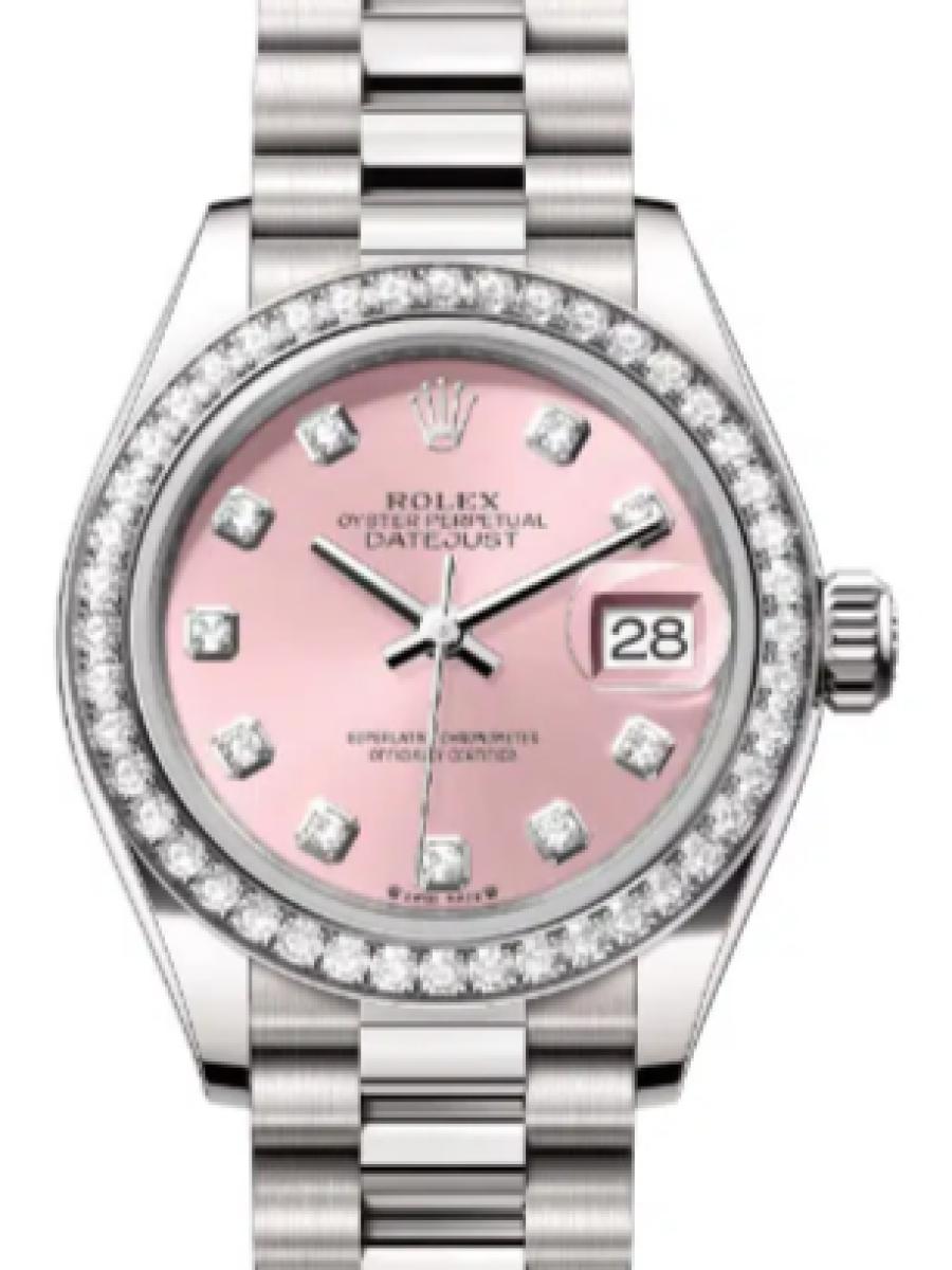 ロレックス レディデイトジャスト 279139rbr-0005 ピンク オイスター　ホワイトゴールド　ダイヤモンド　ピンクダイヤル　ダイヤインデックス　ダイヤベゼル レディース　28ｍｍ　パワーリザーブ 約55時間　キャリバー 2236(新品未使用)
