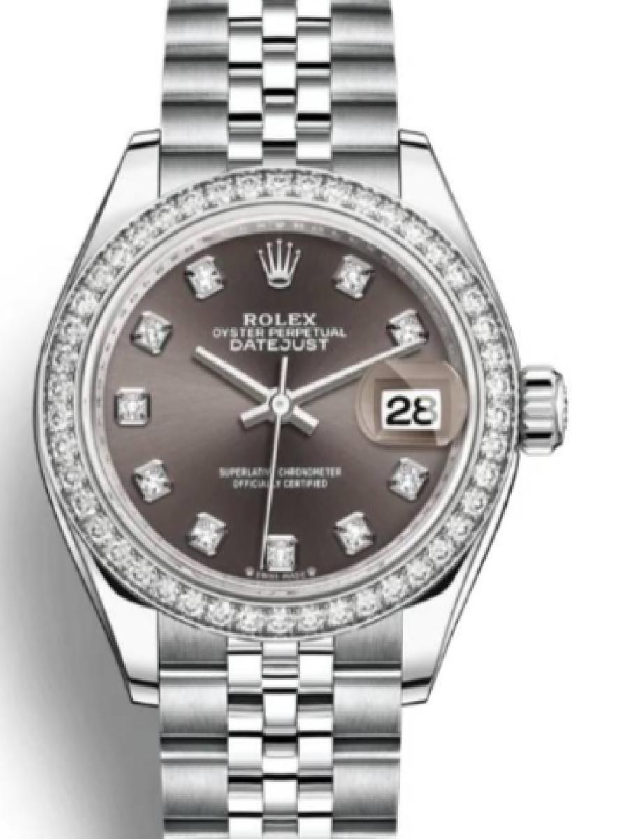 ロレックス レディデイトジャスト 279384rbr-0017 ダークグレー オイスター　オイスタースチール＆ホワイトゴールド　ダイヤモンドベゼル　ダイヤインデックス　ダークグレー レディース　28ｍｍ　キャリバー 2236　パワーリザーブ 約55時間(新品未使用)
