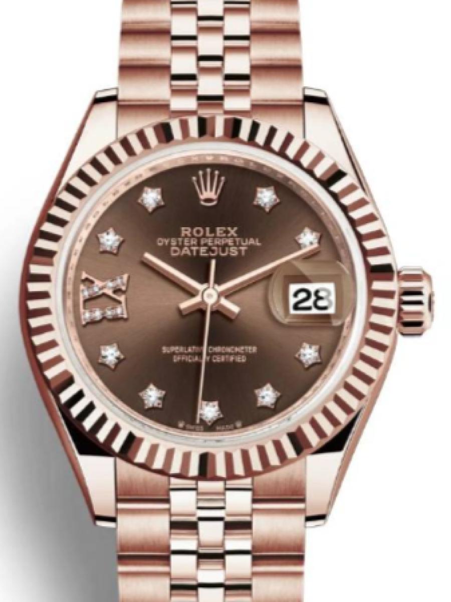 ロレックス レディデイトジャスト 279175-0004 チョコレート オイスター　エバーローズゴールド　チョコレートダイヤル　ダイヤインデックス レディース　28ｍｍ　キャリバー 2236　パワーリザーブ 約55時間(新品未使用)