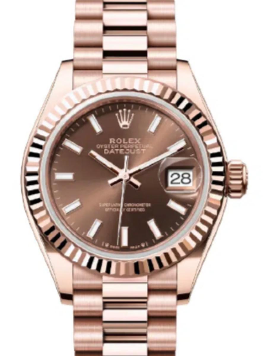ロレックス レディデイトジャスト 279175-0007 チョコレート オイスター　エバーローズゴールド　チョコレートダイヤル　バーインデックス レディース　28ｍｍ　キャリバー 2236　パワーリザーブ 約55時間(新品未使用)