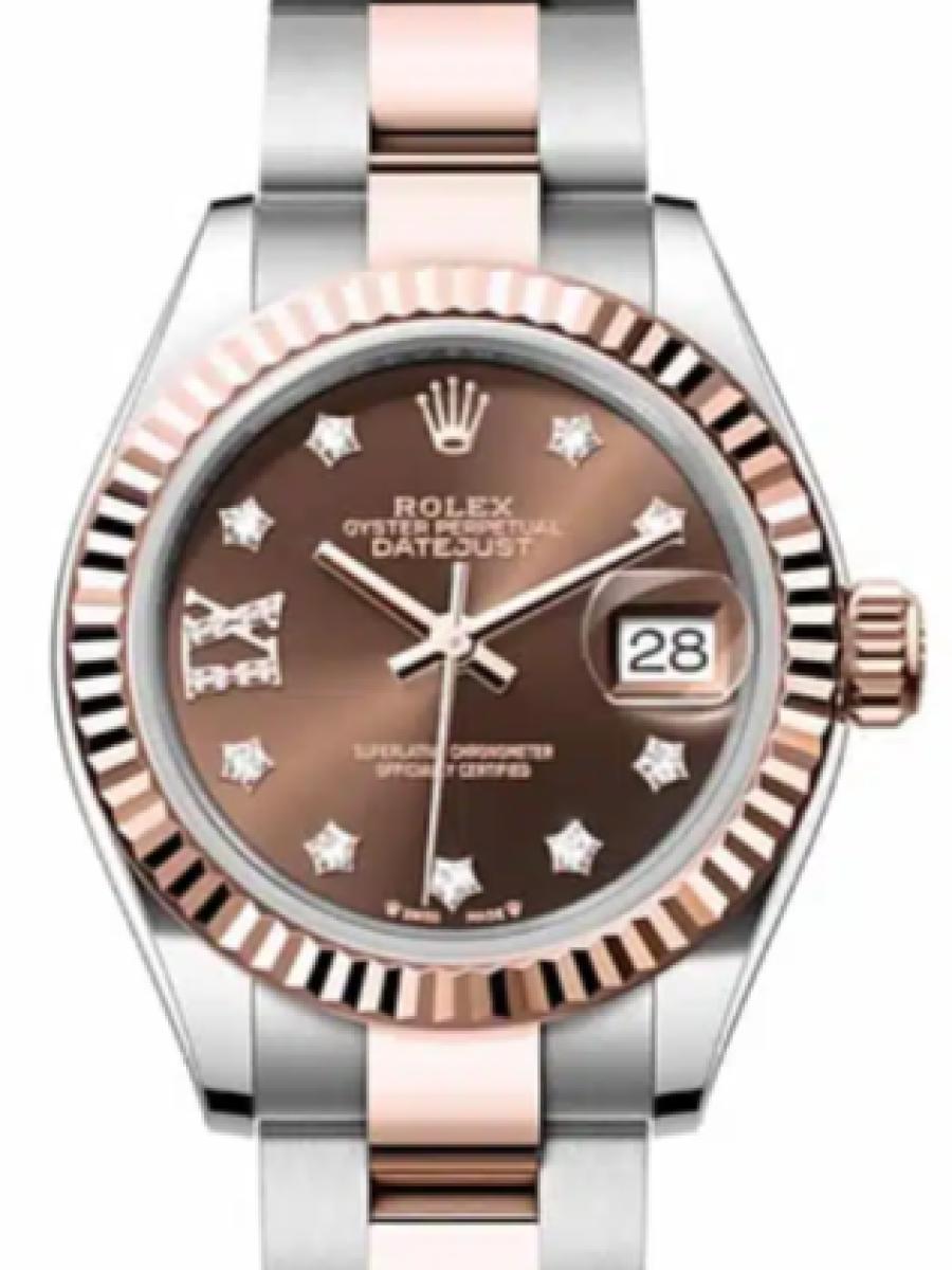 ロレックス レディデイトジャスト 279171-0004 チョコレート オイスタースチール＆エバーローズゴールド　チョコレートダイヤル　星形インデックス　ダイヤ レディース　28ｍｍ　キャリバー 2236　パワーリザーブ 約55時間(新品未使用)