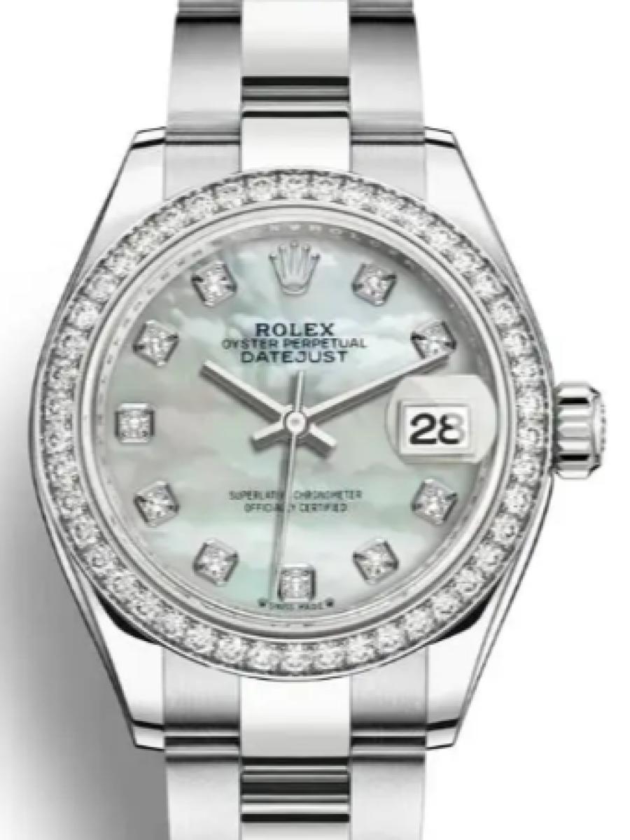 ロレックス レディデイトジャスト 279384rbr-0012 マザーオブパール オイスタースチール＆ホワイトゴールド　ダイヤモンドベゼル　ダイヤインデックス　マザーオブパールダイヤル レディース　28ｍｍ　キャリバー 2236　パワーリザーブ 約55時間(新品未使用)
