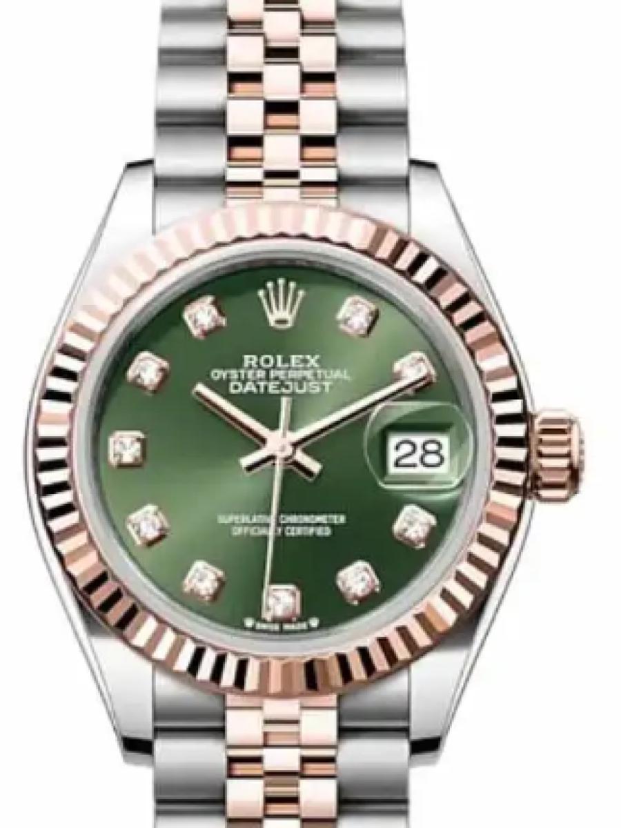 ロレックス レディデイトジャスト 279171-0007 オリーブグリーン オイスタースチール＆エバーローズゴールド　ダイヤインデックス　フルーテッドベゼル　オリーブグリーンダイヤル レディース　28 mm　キャリバー 2236　パワーリザーブ 約55時間(新品未使用)