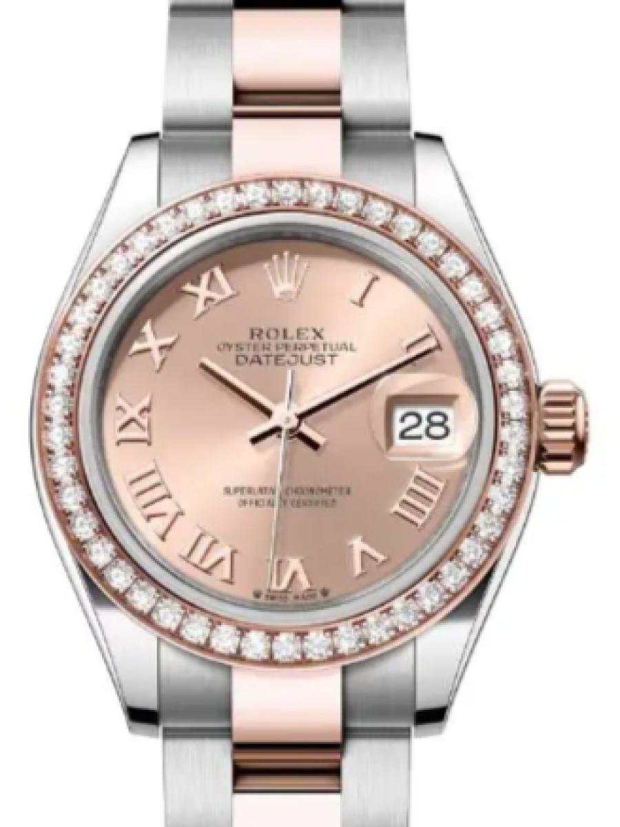 ロレックス レディデイトジャスト 279381rbr-0026 ロゼ オイスタースチール＆エバーローズゴールド　ダイヤモンドベゼル　ロゼダイヤル　ローマインデックス レディース　28ｍｍ　キャリバー 2236　パワーリザーブ 約55時間(新品未使用)