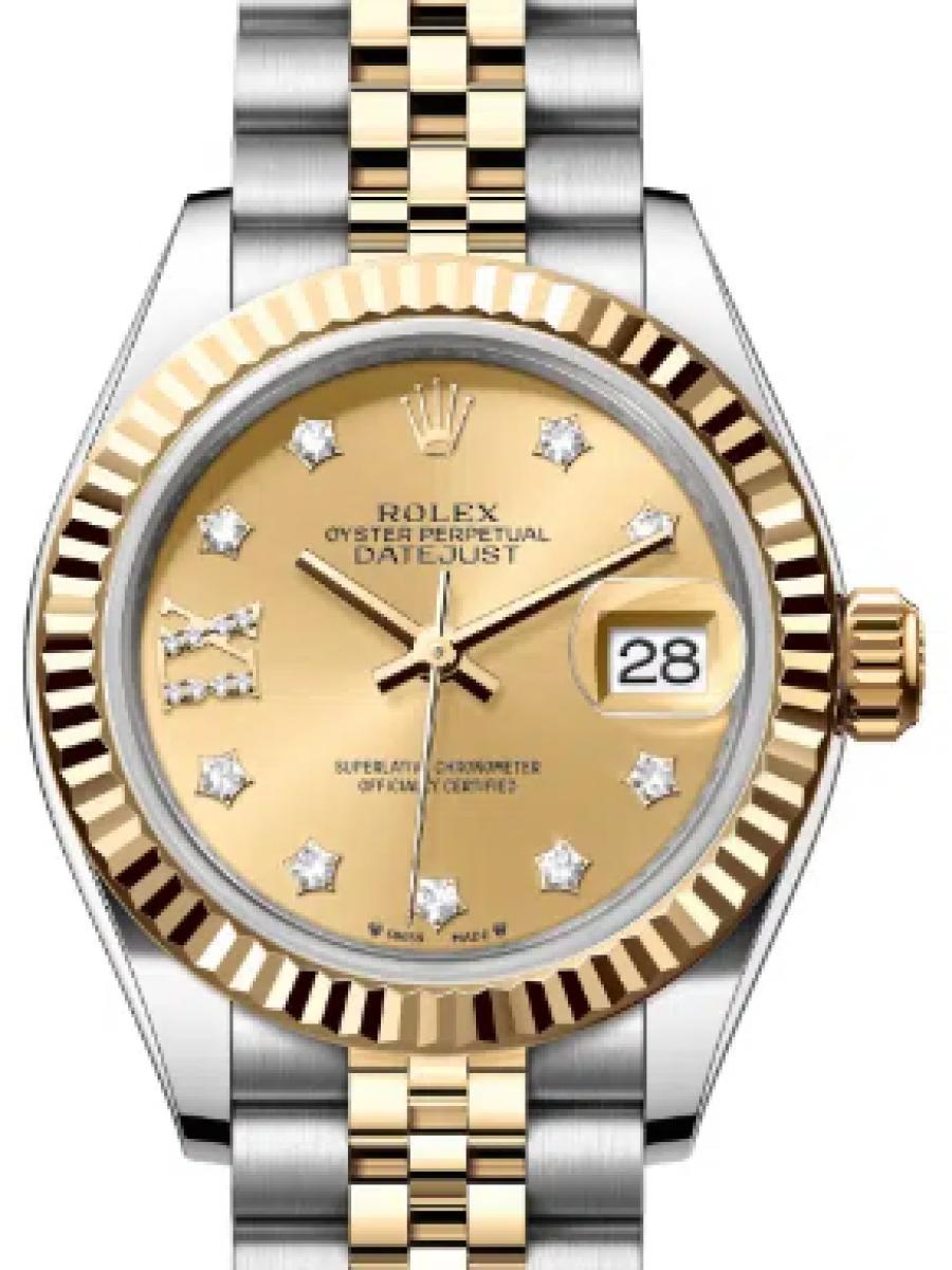 ロレックス レディデイトジャスト 279173-0021 シャンパンゴールド オイスタースチール＆イエローゴールド　シャンパンカラー　星ダイヤインデックス レディース　28ｍｍ　キャリバー 2236　パワーリザーブ 約55時間　ジュビリーブレス(新品未使用)