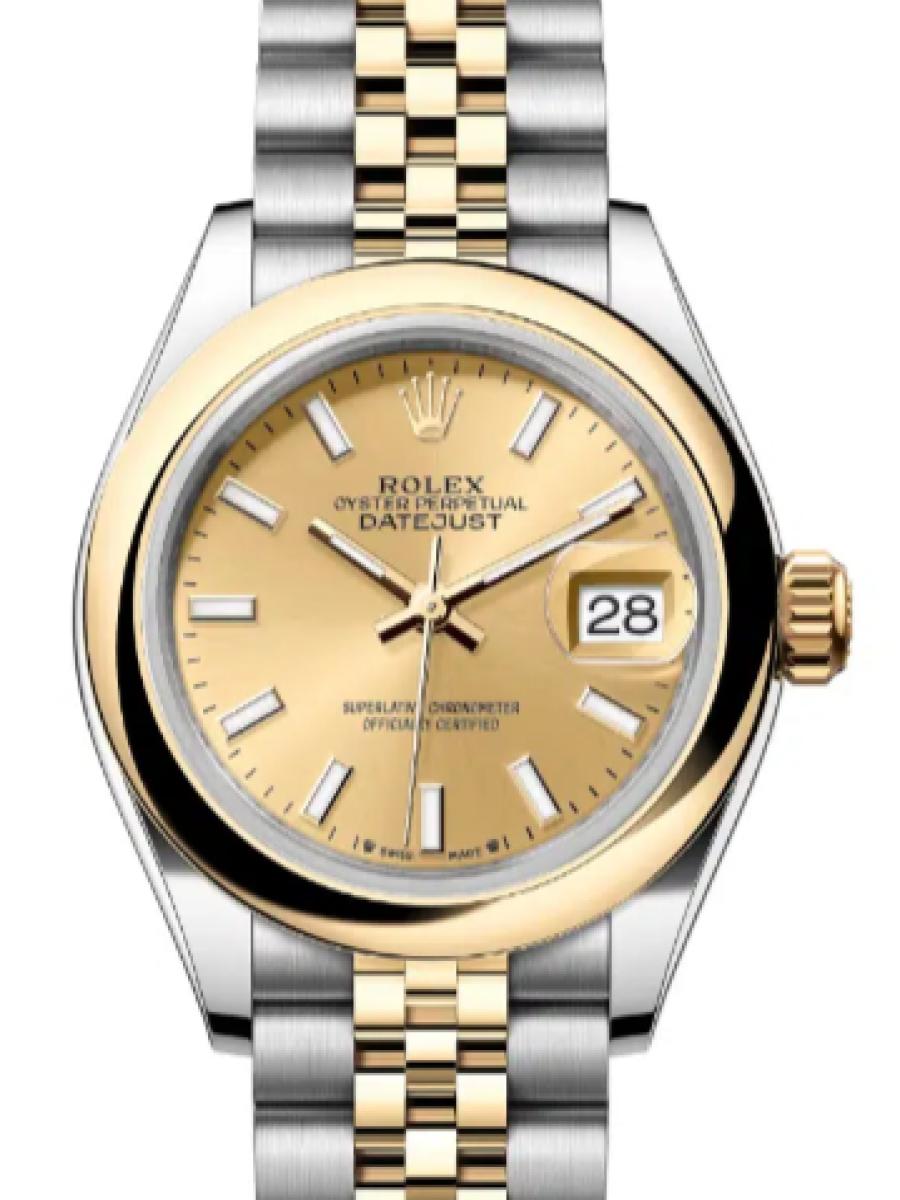 ロレックス レディデイトジャスト 279163-0001 シャンパンゴールド オイスタースチール＆イエローゴールド　バーインデックス　シャンパンゴールド レディース　28ｍｍ　キャリバー 2236　パワーリザーブ 約55時間　ジュビリーブレス(新品未使用)