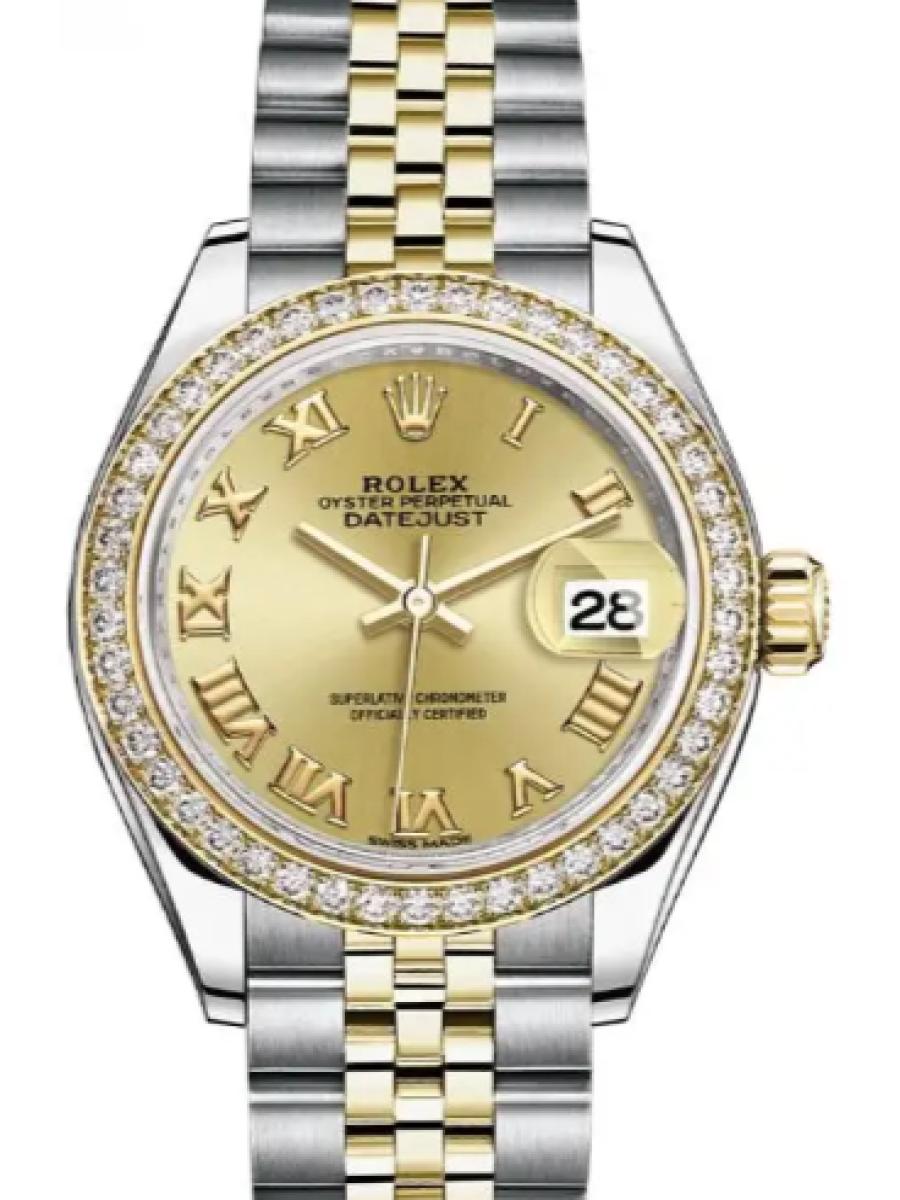 ロレックス レディデイトジャスト 279383rbr-0009 シャンパンゴールド オイスタースチール＆イエローゴールド　ダイヤモンドベゼル　シャンパンダイヤル レディース　28ｍｍ　キャリバー 2236　パワーリザーブ 約55時間(新品未使用)