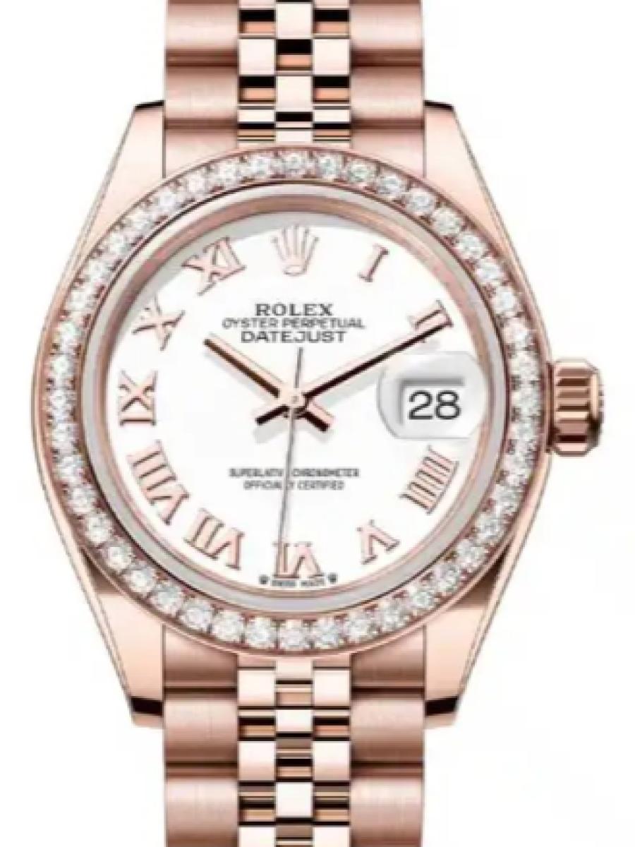 ロレックス レディデイトジャスト 279135rbr-0024 ホワイト エバーローズゴールド　ダイヤモンドベゼル　ローマインデックス レディース　28ｍｍ　キャリバー 2236　パワーリザーブ 約55時間(新品未使用)
