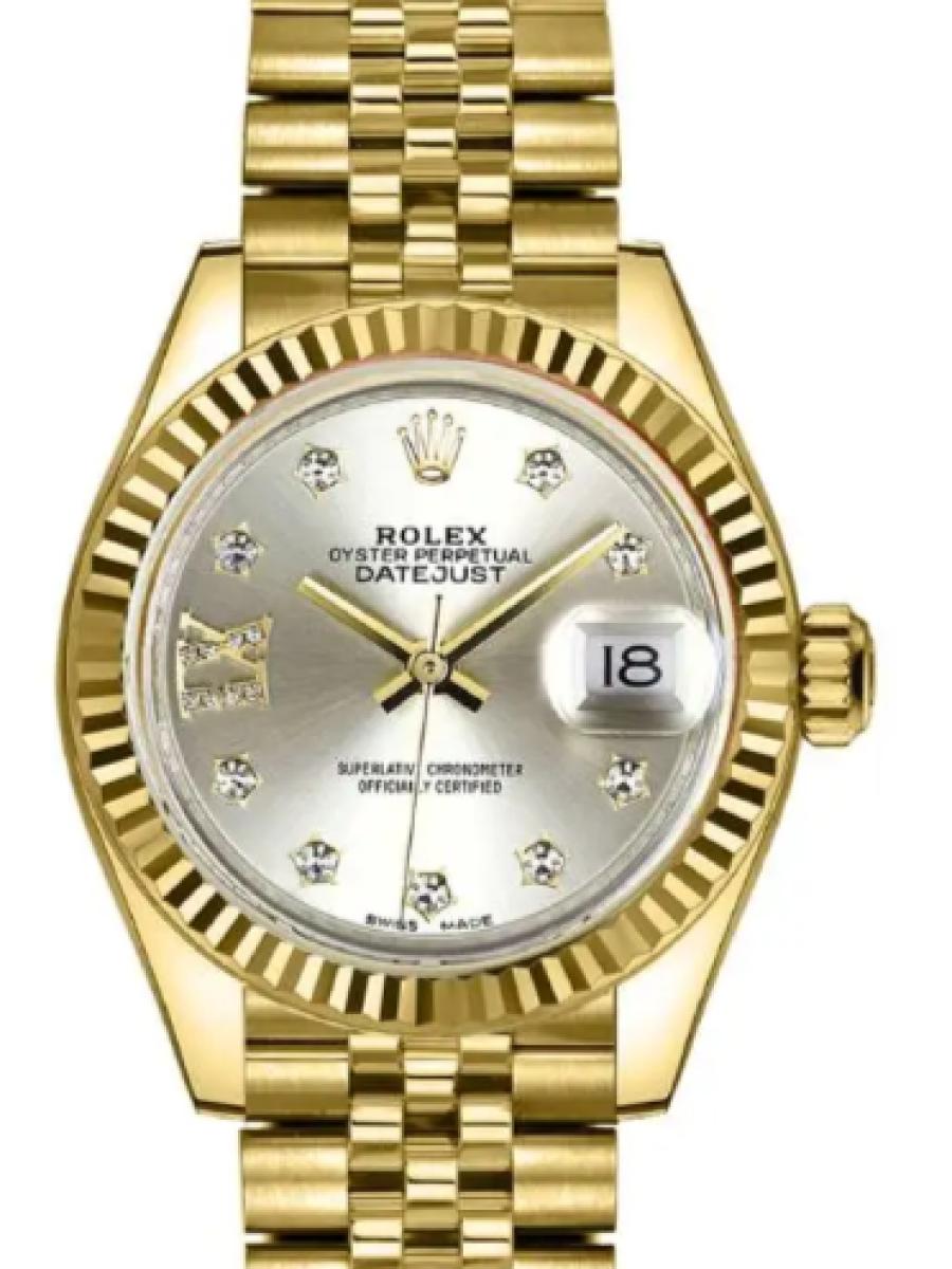 ロレックス レディデイトジャスト 279178-0004 グレー イエローゴールド　星形ダイヤインデックス　フルーテッドベゼル レディース　28ｍｍ　キャリバー 2236　パワーリザーブ 約55時間(新品未使用)