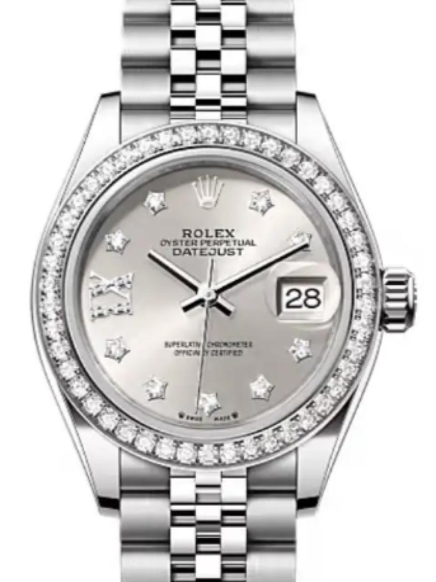 ロレックス レディデイトジャスト 279384rbr-0021 シルバー オイスタースチール＆ホワイトゴールド　ダイヤモンドベゼル　星形ダイヤインデックス レディース　28ｍｍ　キャリバー 2236　パワーリザーブ 約55時間(新品未使用)