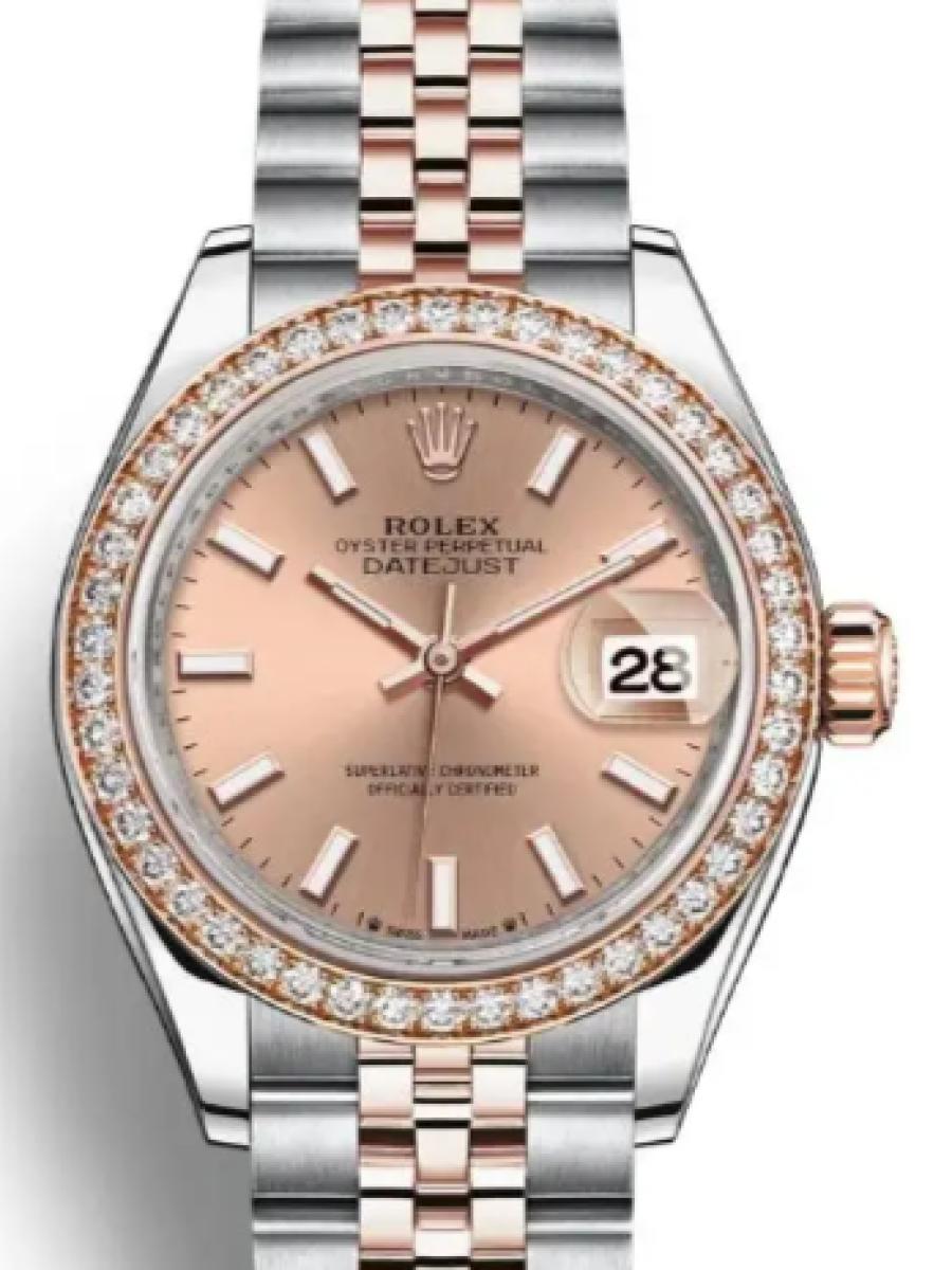 ロレックス レディデイトジャスト 279381rbr-0023 ロゼカラー オイスタースチール＆エバーローズゴールド　ダイヤモンドベゼル　バーインデックス レディース　28ｍｍ　キャリバー 2236　パワーリザーブ 約55時間(新品未使用)