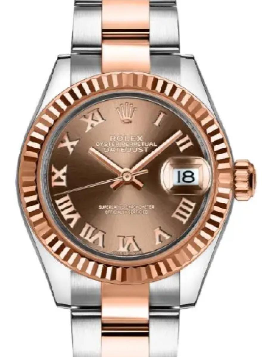 ロレックス レディデイトジャスト 279171-0010 チョコレート オイスタースチール＆エバーローズゴールド　チョコレートダイヤル　ローマインデックス レディース　28ｍｍ　キャリバー 2236　パワーリザーブ 約55時間(新品未使用)