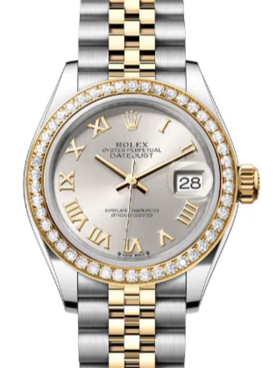 ロレックス レディデイトジャスト 279383rbr-0005 シルバー オイスタースチール＆イエローゴールド　ダイヤモンドベゼル　ローマインデックス レディース　28ｍｍ　キャリバー 2236　パワーリザーブ 約55時間(新品未使用)