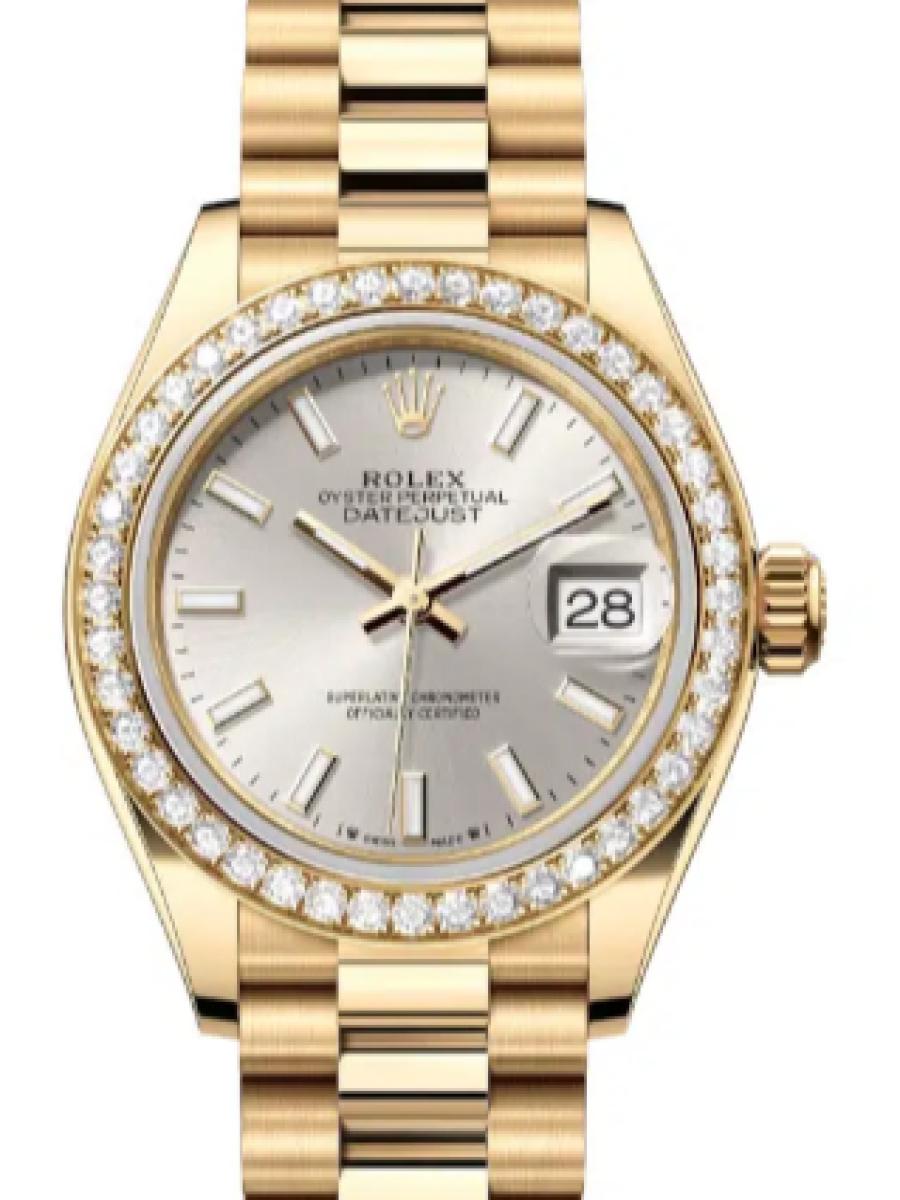 ロレックス レディデイトジャスト 279138rbr-0005 シルバー イエローゴールド　ダイヤモンドベゼル　バーインデックス　シルバーダイヤル レディース　28ｍｍ　キャリバー 2236　パワーリザーブ 約55時間(新品未使用)