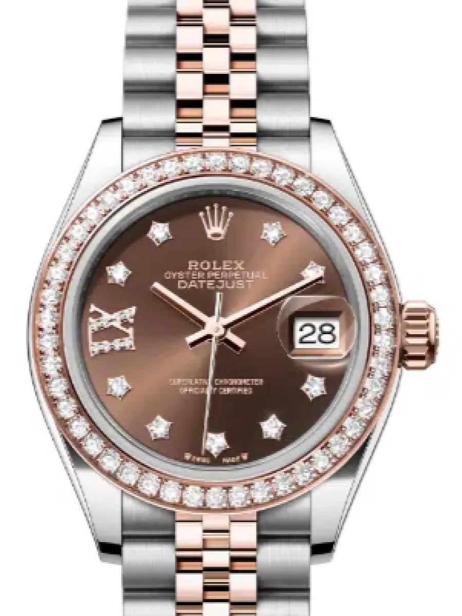 ロレックス レディデイトジャスト 279381rbr-0003 チョコレート オイスタースチール＆エバーローズゴールド　ダイヤモンドベゼル　星形ダイヤインデックス レディース　28ｍｍ　キャリバー 2236　パワーリザーブ 約55時間(新品未使用)