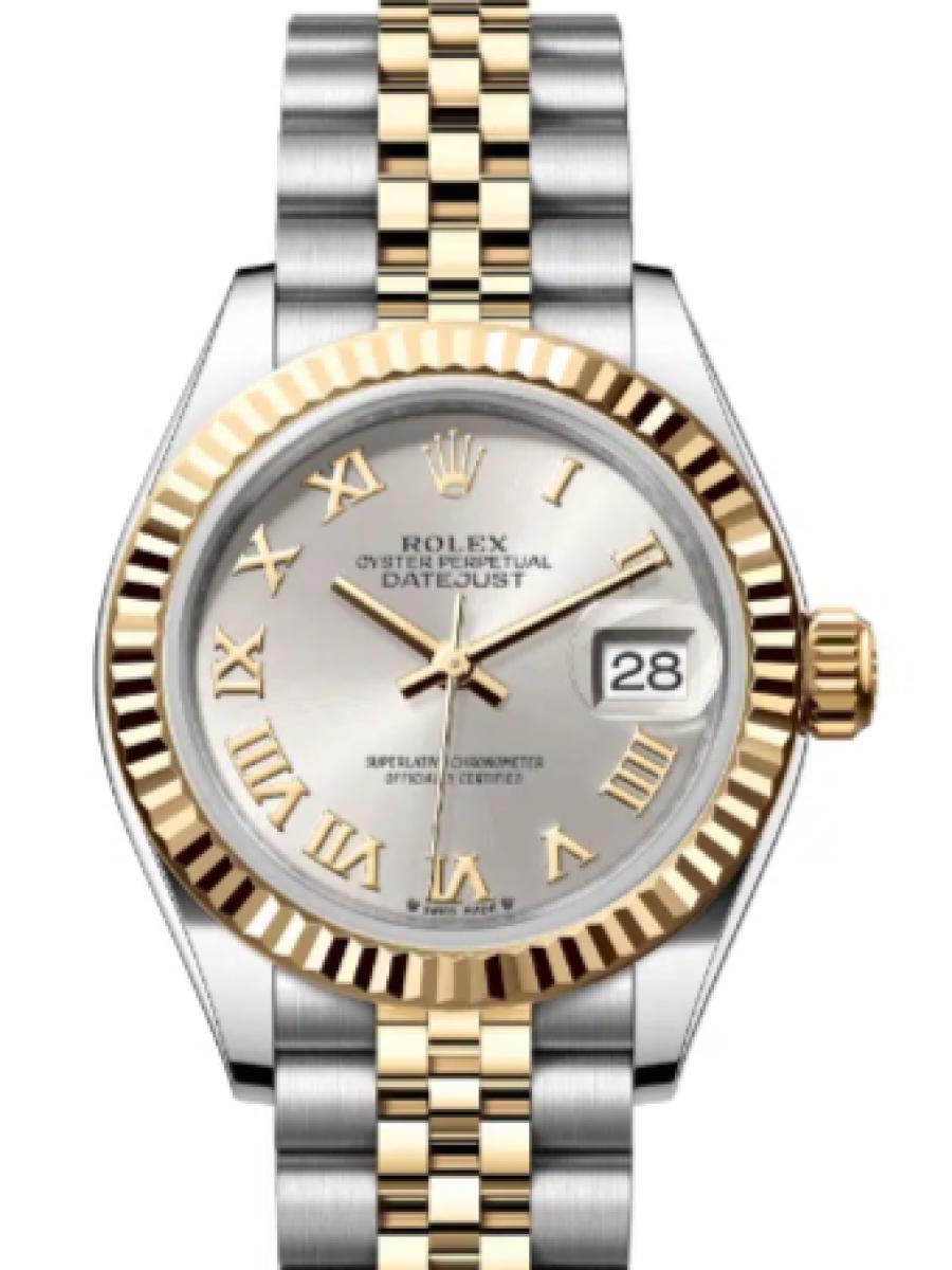 ロレックス レディデイトジャスト 279173-0005 シルバー オイスタースチール＆イエローゴールド　フルーテッドベゼル　ローマインデックス　 レディース　28ｍｍ　キャリバー 2236　パワーリザーブ 約55時間(新品未使用)