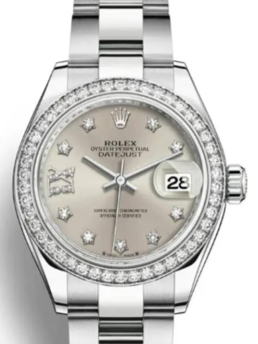 ロレックス レディデイトジャスト 279384rbr-0022 シルバー オイスタースチール＆ホワイトゴールド　ダイヤモンドインデックス　ダイヤベゼル　シルバーダイヤル レディース　28ｍｍ　キャリバー 2236　パワーリザーブ 約55時間(新品未使用)