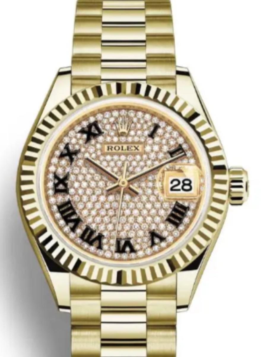 ロレックス レディデイトジャスト 279178-0031 ダイヤ イエローゴールド　ダイヤダイヤル　フルーテッドベゼル レディース　28ｍｍ　キャリバー 2236　パワーリザーブ 約55時間(新品未使用)