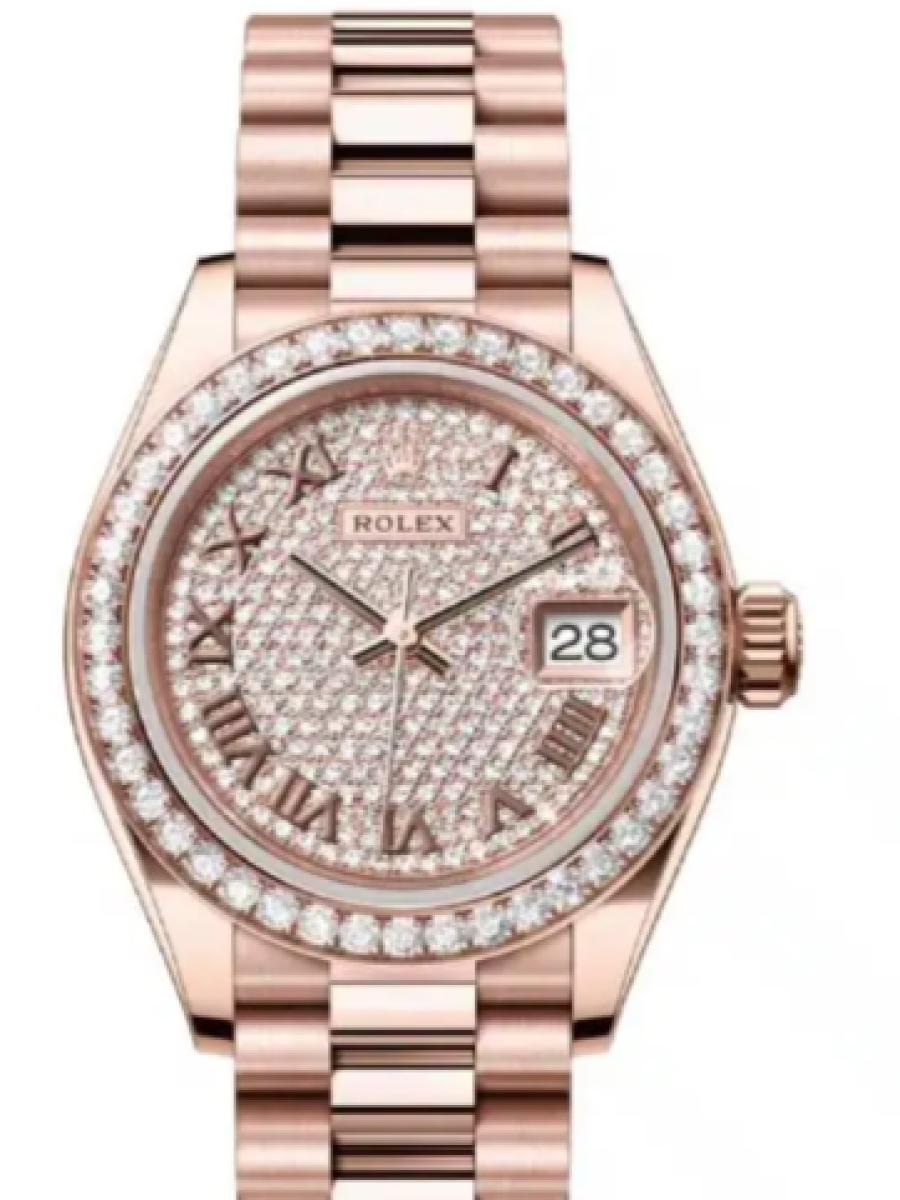 ロレックス レディデイトジャスト 279135rbr-0021 ダイヤ エバーローズゴールド　ダイヤモンドベゼル　ダイヤダイヤル　ローマインデックス レディース　28ｍｍ　キャリバー 2236　パワーリザーブ 約55時間(新品未使用)