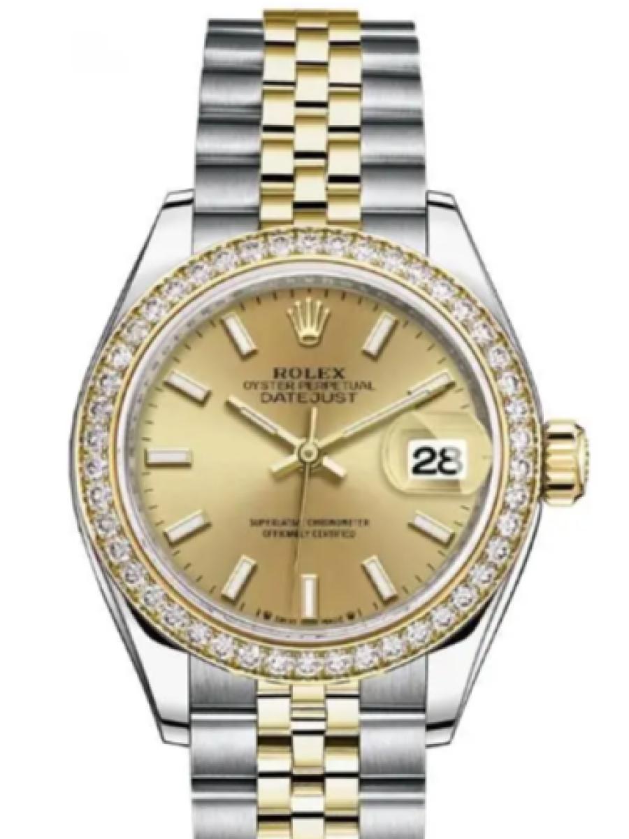 ロレックス レディデイトジャスト 279383rbr-0001 シャンパンゴールド オイスタースチール＆イエローゴールド　ダイヤモンド　バーインデックス　ダイヤベゼル　シャンパンダイヤル レディース　28ｍｍ　キャリバー 2236　パワーリザーブ 約55時間(新品未使用)