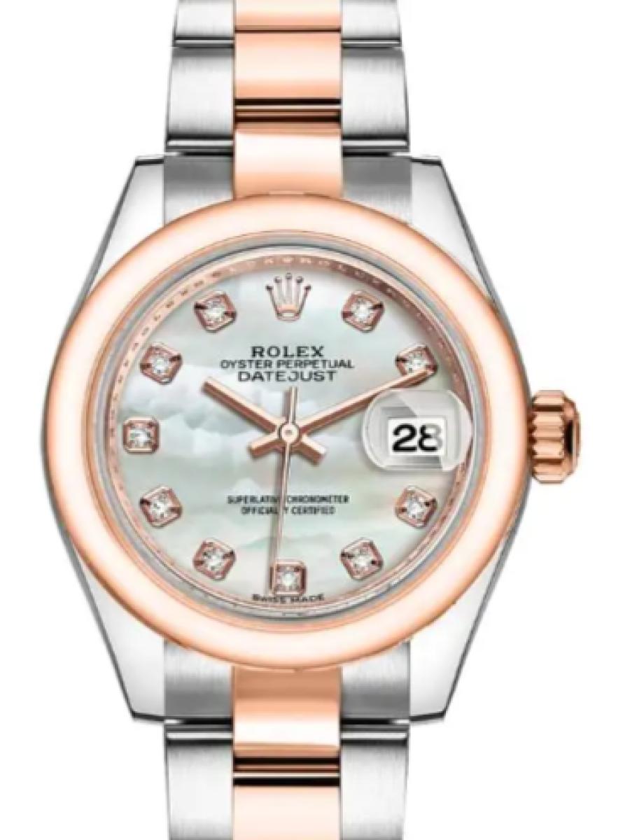 ロレックス レディデイトジャスト 279161-0014 マザーオブパール オイスタースチール＆エバーローズゴールド　ダイヤインデックス レディース　28ｍｍ　キャリバー 2236　パワーリザーブ 約55時間(新品未使用)