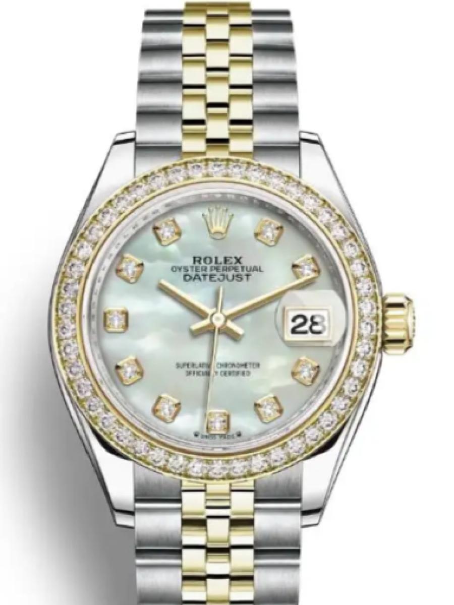 ロレックス レディデイトジャスト 279383rbr-0019 マザーオブパール オイスタースチール＆イエローゴールド　ダイヤモンドベゼル　ダイヤインデックス レディース　28ｍｍ　キャリバー 2236　パワーリザーブ 約55時間(新品未使用)