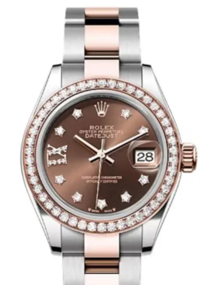 ロレックス レディデイトジャスト 279381rbr-0004 チョコレート オイスタースチール＆エバーローズゴールド　ダイヤモンドベゼル　星形インデックス レディース　28ｍｍ　キャリバー 2236　パワーリザーブ 約55時間(新品未使用)