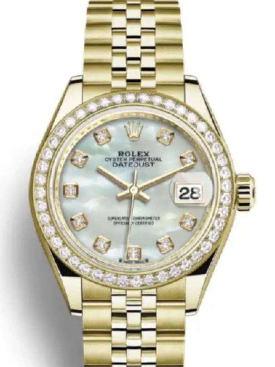 ロレックス レディデイトジャスト 279138rbr-0016 マザーオブパール イエローゴールド　ダイヤモンドベゼル　ダイヤインデックス レディース　28ｍｍ　キャリバー 2236　パワーリザーブ 約55時間(新品未使用)