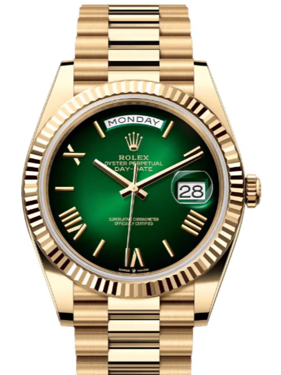 ロレックス デイデイト 228238-0069 グリーンオンブレ イエローゴールド　グリーンオンブレダイヤル　ローマインデックス メンズ　40ｍｍ　キャリバー 3255　パワーリザーブ 約70時間　プレジデントブレス(新品未使用)