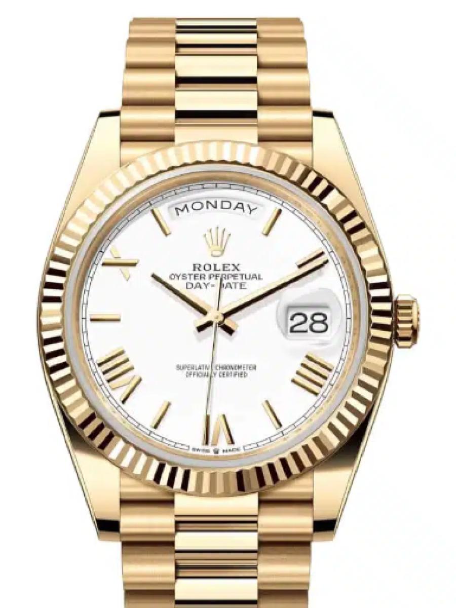 ロレックス デイデイト 228238-0042 ホワイト イエローゴールド　ローマインデックス メンズ　40mm　キャリバー 3255　パワーリザーブ 約70時間　プレジデントブレス(新品未使用)