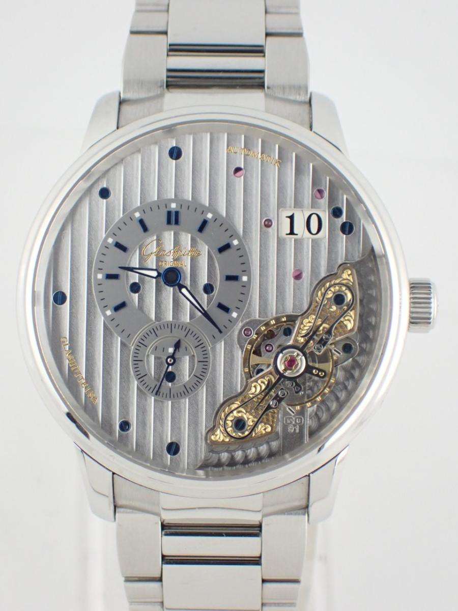 グラスヒュッテオリジナル パノ 1-91-02-02-02-70 シルバー 40mm径、メンズ(A※傷あり中古)