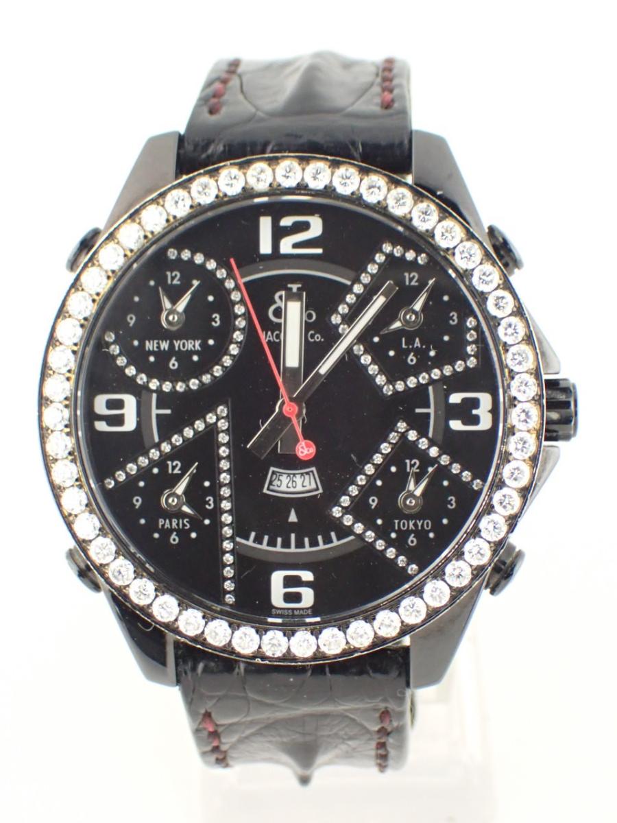 ジェイコブ ファイブタイムゾーン JC-2BCDAD ブラック 45mm径、メンズ(A※傷あり中古)