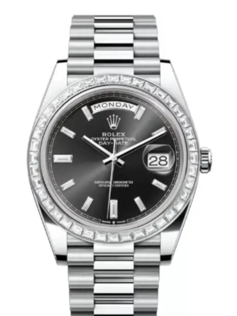 ロレックス デイデイト 228396tbr-0012 ブライトブラック プラチナ　ダイヤモンドインデックス　ダイヤベゼル メンズ　40ｍｍ　パワーリザーブ 約70時間　キャリバー 3255(新品未使用)