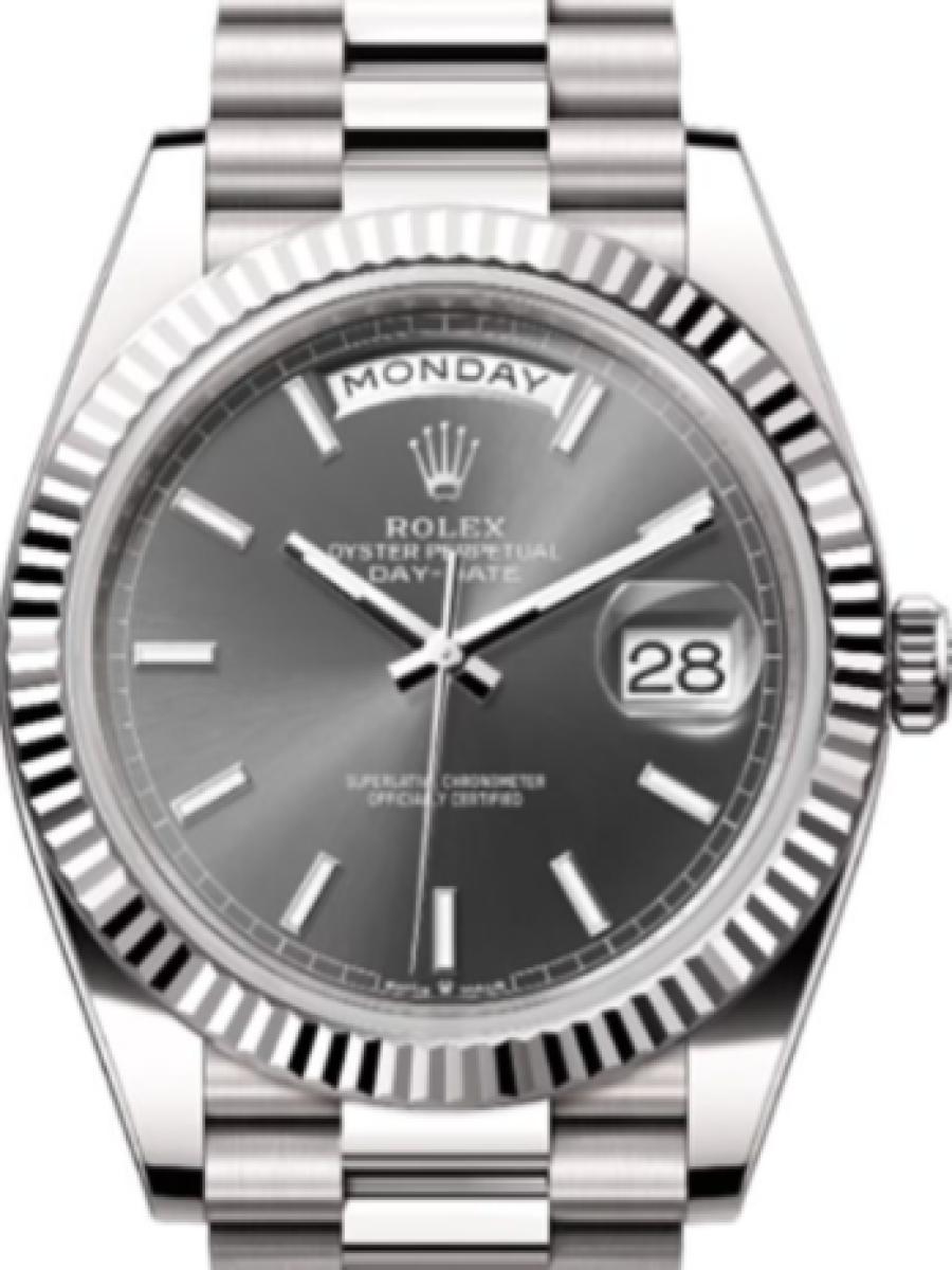 ロレックス デイデイト 228239-0060 シルバー ホワイトゴールド　グレーダイヤル　バーインデックス ユニセックス　36ｍｍ　キャリバー 3255　パワーリザーブ 約70時間　プレジデントブレス(新品未使用)
