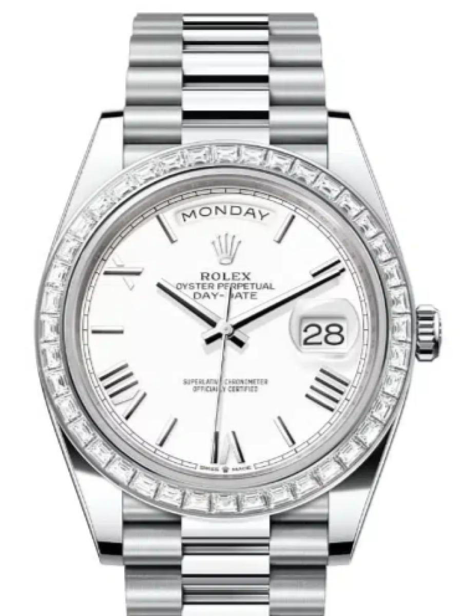 ロレックス デイデイト 228396tbr-0018 ホワイト プラチナ　ダイヤモンドベゼル ユニセックス　36ｍｍ　キャリバー 3255　パワーリザーブ 約70時間　プレジデントブレスユニセックス(新品未使用)