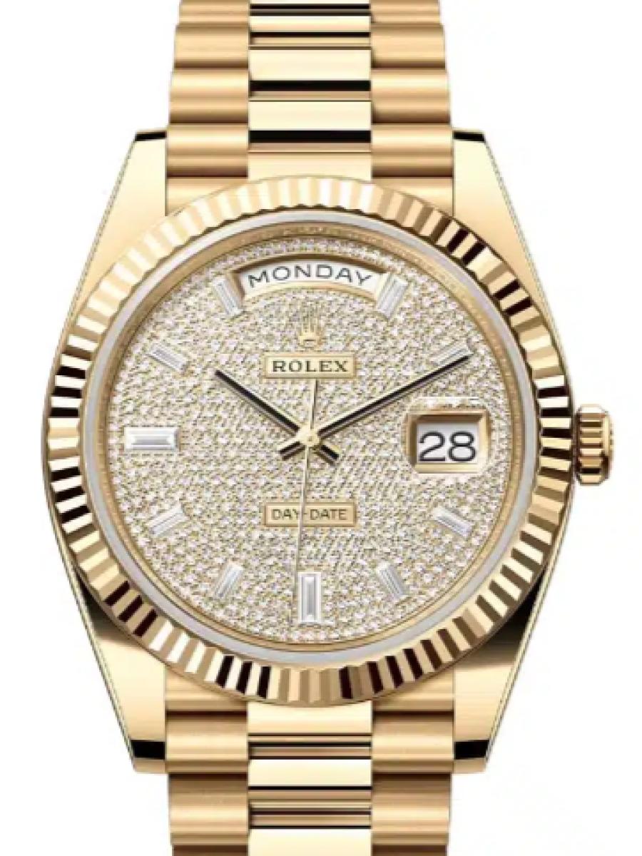 ロレックス デイデイト 228238-0054 ダイヤ イエローゴールド　ダイヤインデックス　ダイヤダイヤル メンズ　40ｍｍ　キャリバー 3255　パワーリザーブ 約70時間　プレジデントブレス(新品未使用)