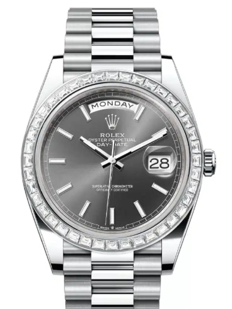 ロレックス デイデイト 228396tbr-0031 スレート プラチナ　ダイヤモンドベゼル　バーインデックス メンズ　40ｍｍ　キャリバー 3255　パワーリザーブ 約70時間　プレジデントブレス(新品未使用)