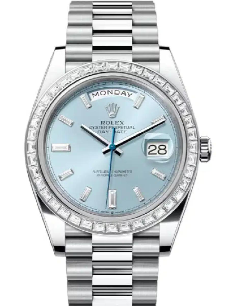 ロレックス デイデイト 228396tbr-0002 アイスブルー プラチナ　ダイヤモンドベゼル　ダイヤインデックス メンズ　40ｍｍ　キャリバー 3255　パワーリザーブ 約70時間　プレジデントブレス(新品未使用)
