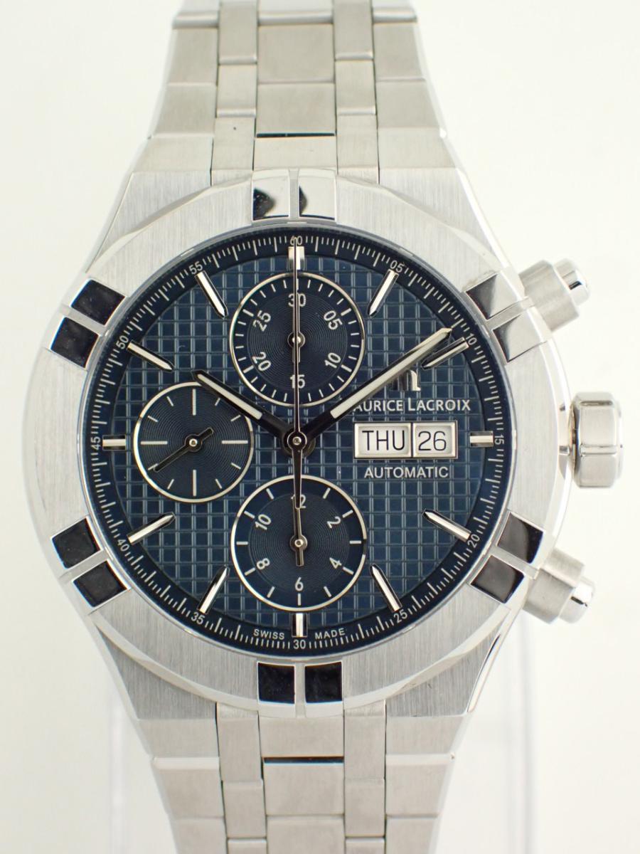 モーリスラクロア アイコン AO6038-SS002-430-1 ブルー 44mm、クロノグラフ、ベゼル爪デザイン(NS※新品、入荷時よりシール無し)