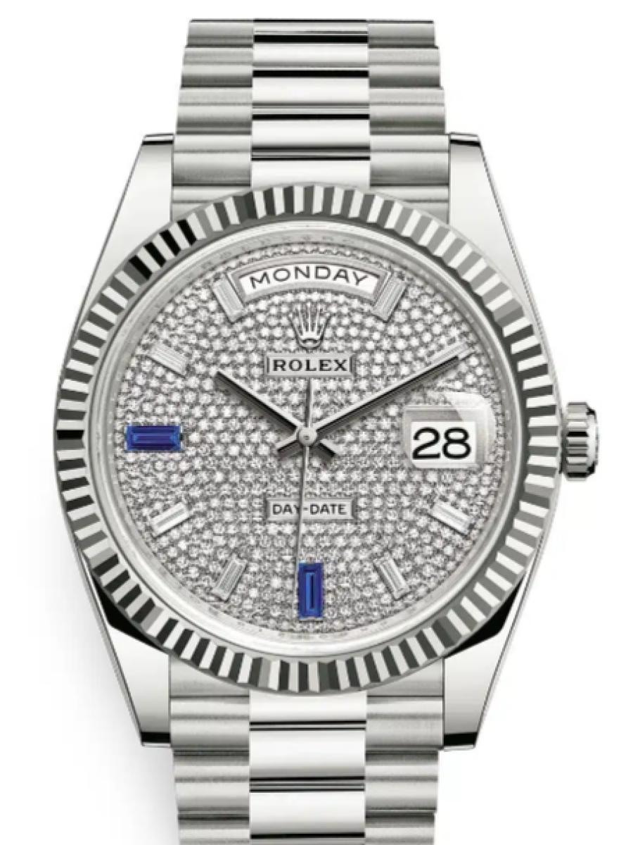 ロレックス デイデイト 228239-0049 ダイヤ ホワイトゴールド　ダイヤダイヤル　サファイヤインデックス　228239 メンズ　40ｍｍ　キャリバー 3255　パワーリザーブ 約70時間　プレジデントブレス(新品未使用)