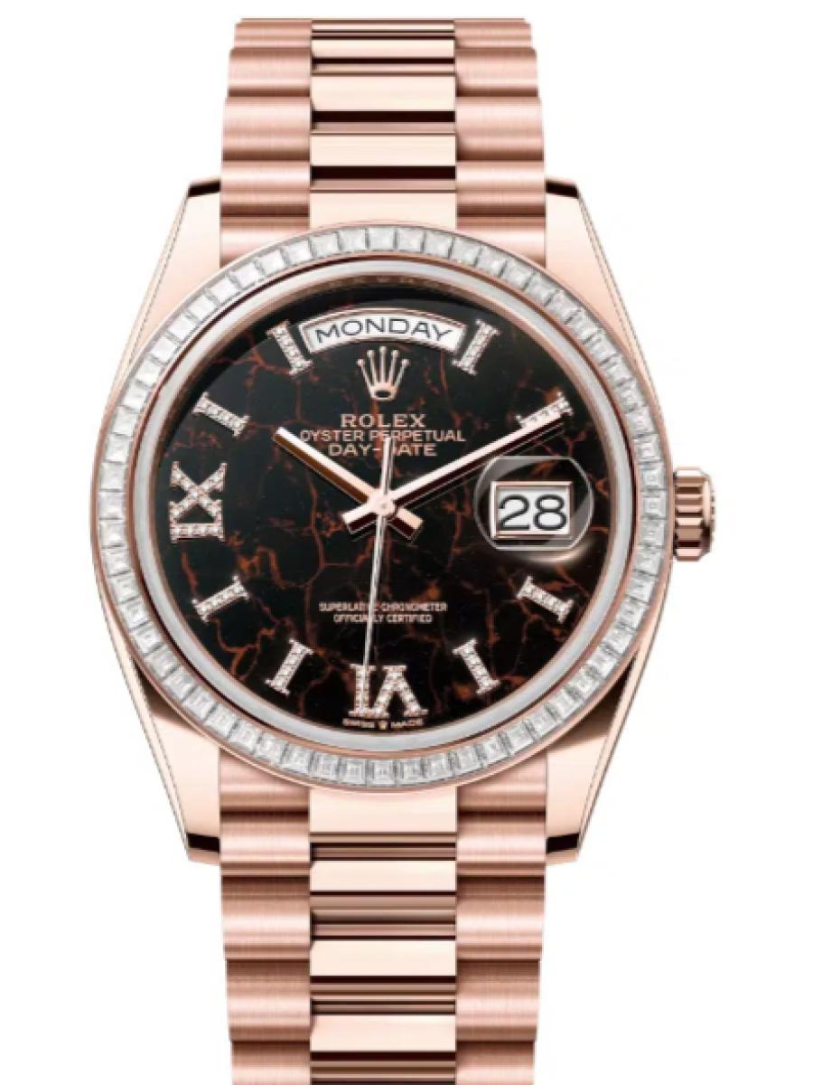 ロレックス デイデイト 128395tbr-0010 アイゼンキーゼル エバーローズゴールド　ダイヤモンドベゼル　ダイヤローマインデックス　アイゼンキーゼル　128395tbr ユニセックス　36ｍｍ　キャリバー 3255　パワーリザーブ 約70時間　プレジデントブレス(新品未使用)