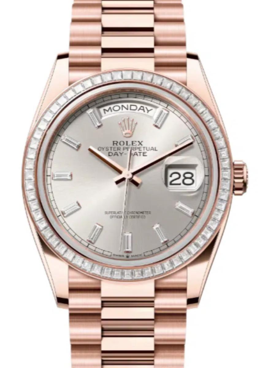 ロレックス デイデイト 128395tbr-0030 シルバー オイスター、36 mm、エバーローズゴールド、ダイヤモンド 128395TBR ユニセックス　36ｍｍ　キャリバー 3255　パワーリザーブ 約70時間　プレジデントブレスｍｍ(新品未使用)