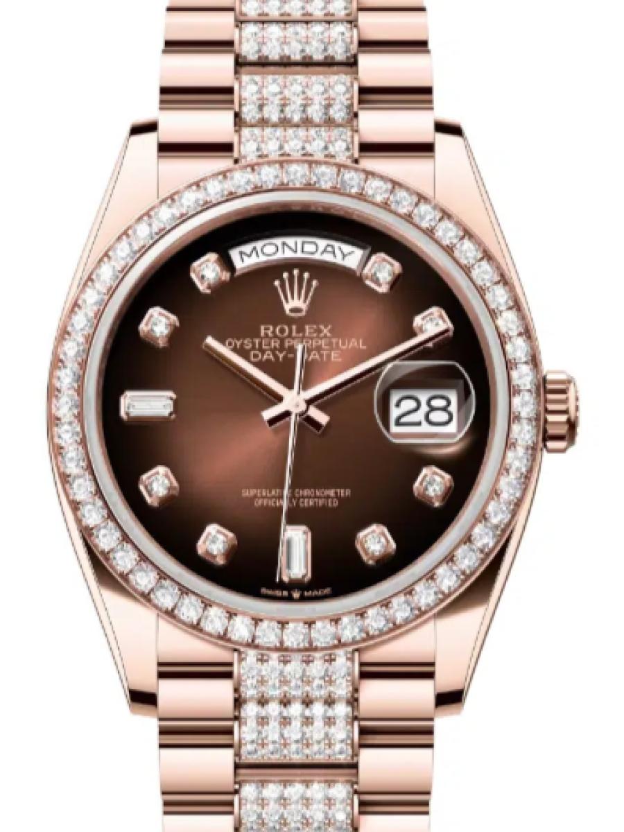 ロレックス デイデイト 128345rbr-0041 ブラウン オイスター、36 mm、エバーローズゴールド、ダイヤモンド 128345RBR メンズ　40ｍｍ　キャリバー 3255　パワーリザーブ 約70時間　プレジデントブレス(新品未使用)