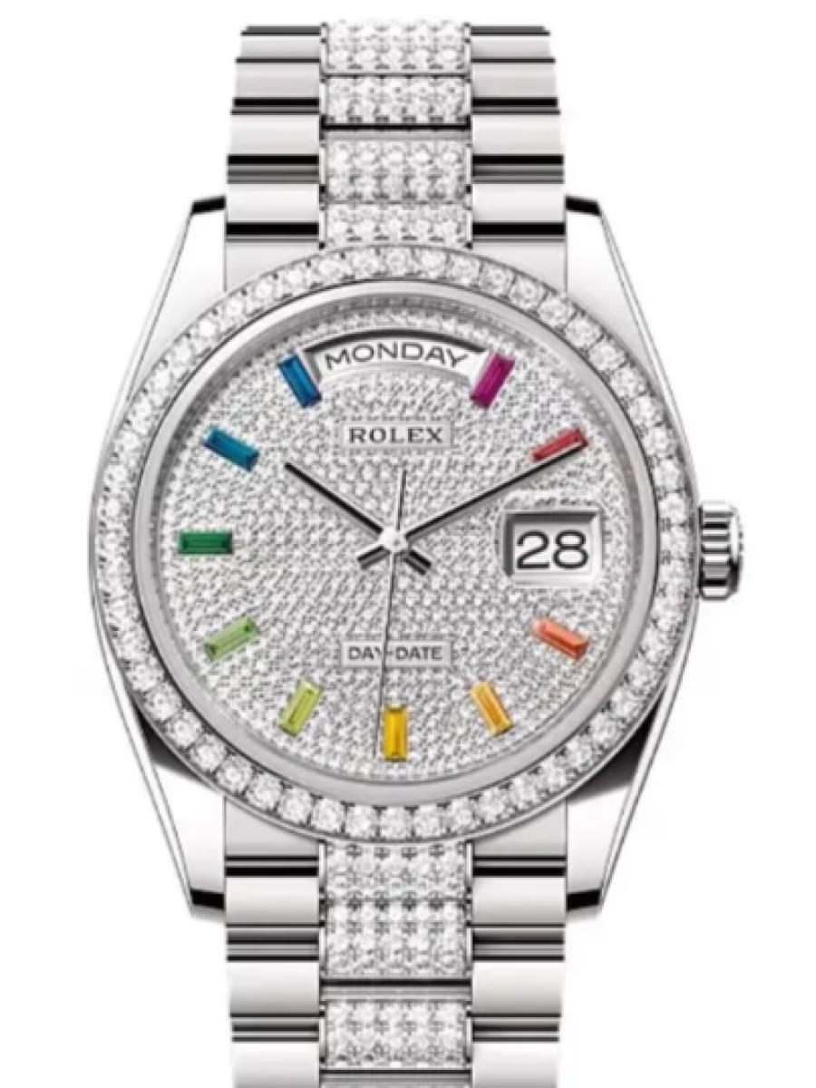 ロレックス デイデイト 128349rbr-0012 パヴェダイヤモンド オイスター、36 mm、ホワイトゴールド、ダイヤモンド 128349RBR ユニセックス　36ｍｍ　キャリバー 3255　パワーリザーブ 約70時間　プレジデントブレス(新品未使用)