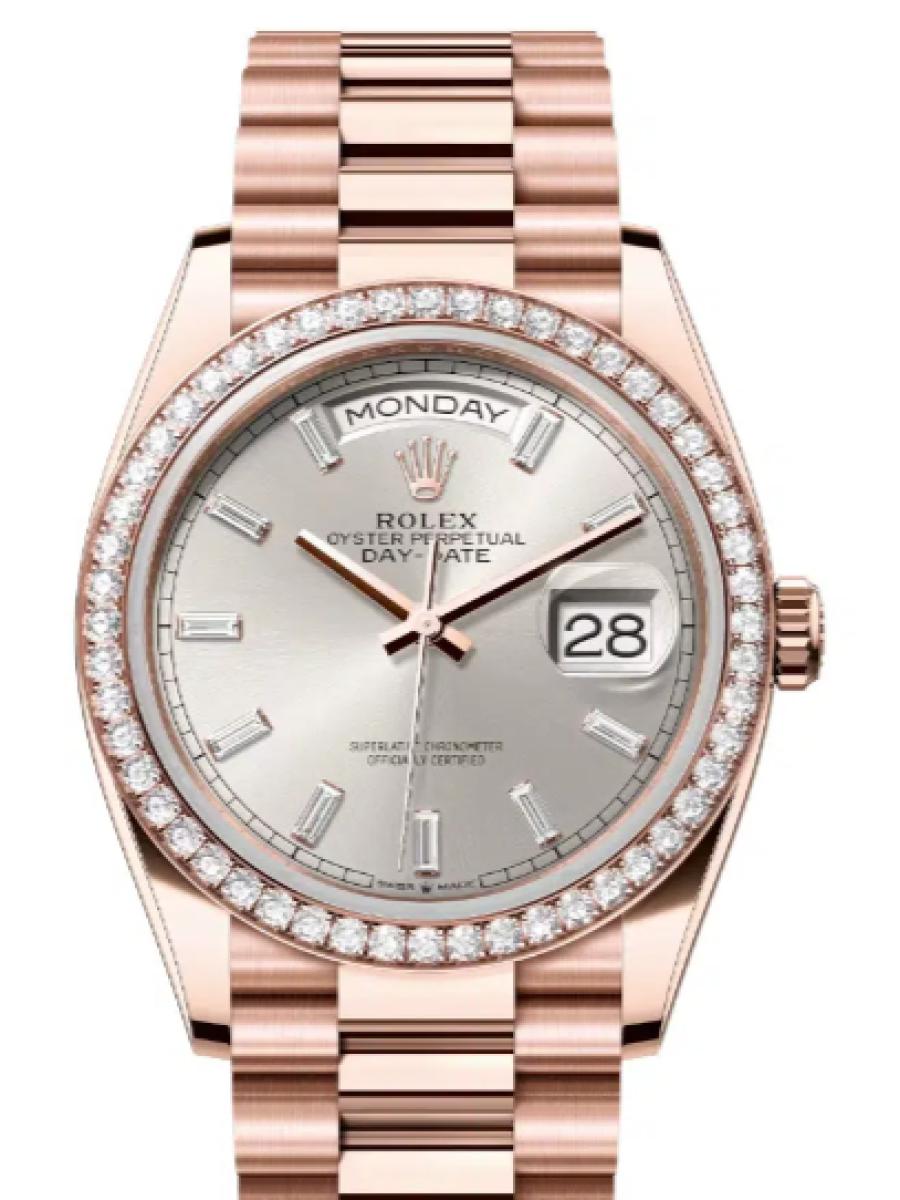 ロレックス デイデイト 128345rbr-0081 シルバー オイスター、36 mm、エバーローズゴールド、ダイヤモンド 128345RBR ユニセックス　36ｍｍ　キャリバー 3255　パワーリザーブ 約70時間　プレジデントブレス(新品未使用)