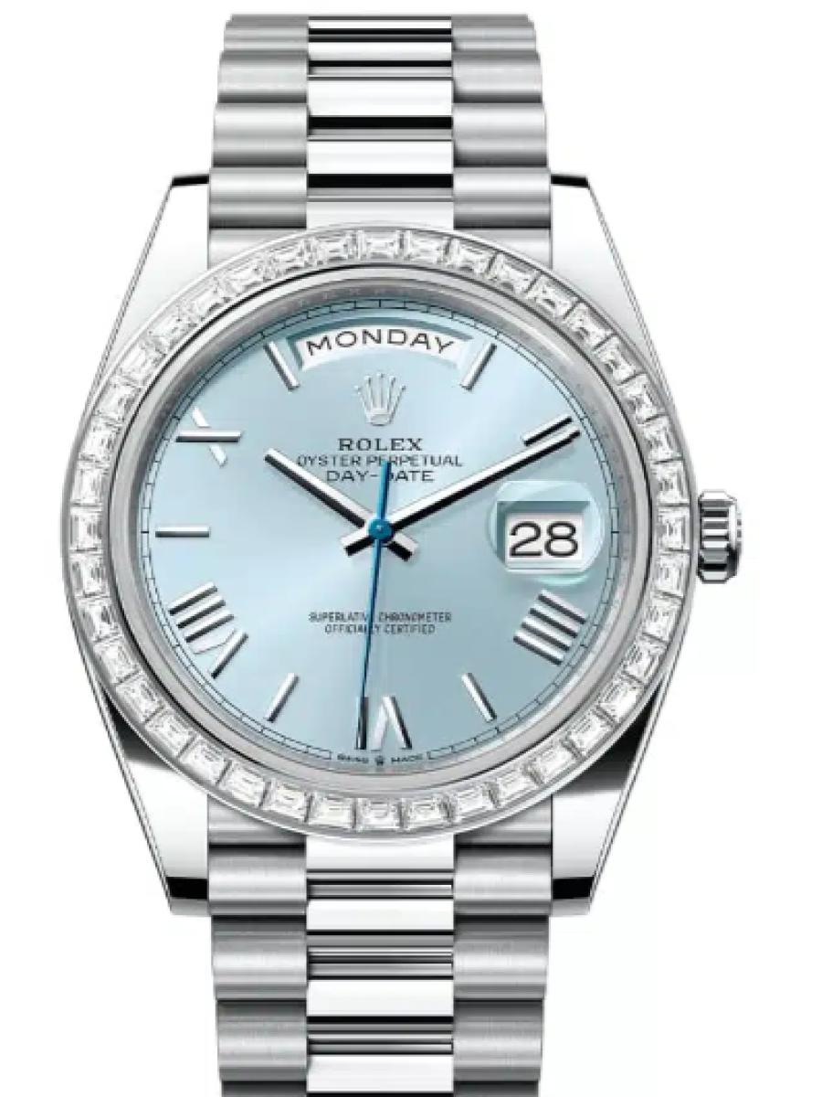 ロレックス デイデイト 228396tbr-0030 アイスブルー オイスター、40 mm、プラチナ、ダイヤモンド 228396TBR メンズ　40ｍｍ　キャリバー 3255　パワーリザーブ 約70時間　プレジデントブレス(新品未使用)