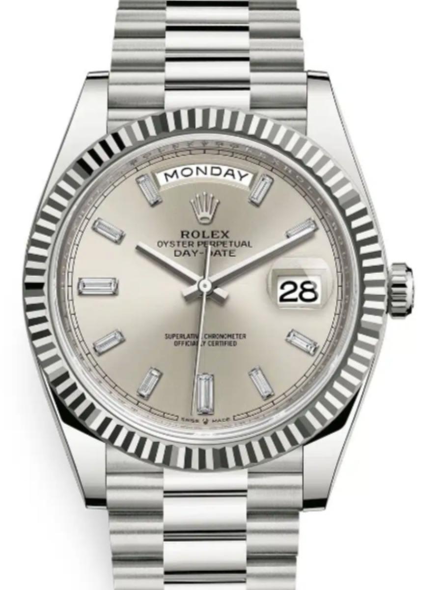 ロレックス デイデイト 228239-0003 シルバー オイスター、40 mm、ホワイトゴールド 228239 メンズ　40ｍｍ　キャリバー 3255　パワーリザーブ 約70時間　プレジデントブレス(新品未使用)