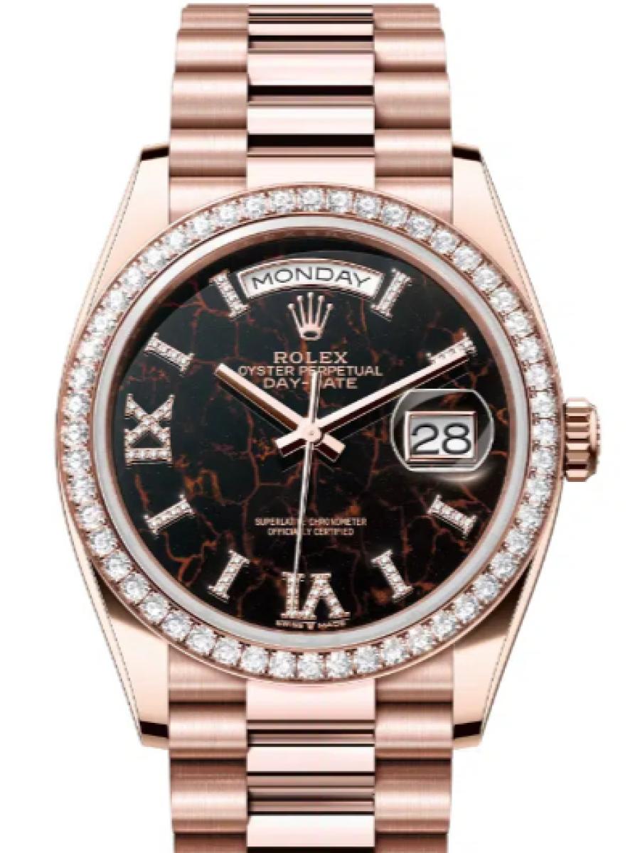 ロレックス デイデイト 128345rbr-0044 アイゼンキーゼル オイスター、36 mm、エバーローズゴールド、ダイヤモンド 128345RBR ユニセックス　36ｍｍ　キャリバー 3255　パワーリザーブ 約70時間　プレジデントブレス(新品未使用)
