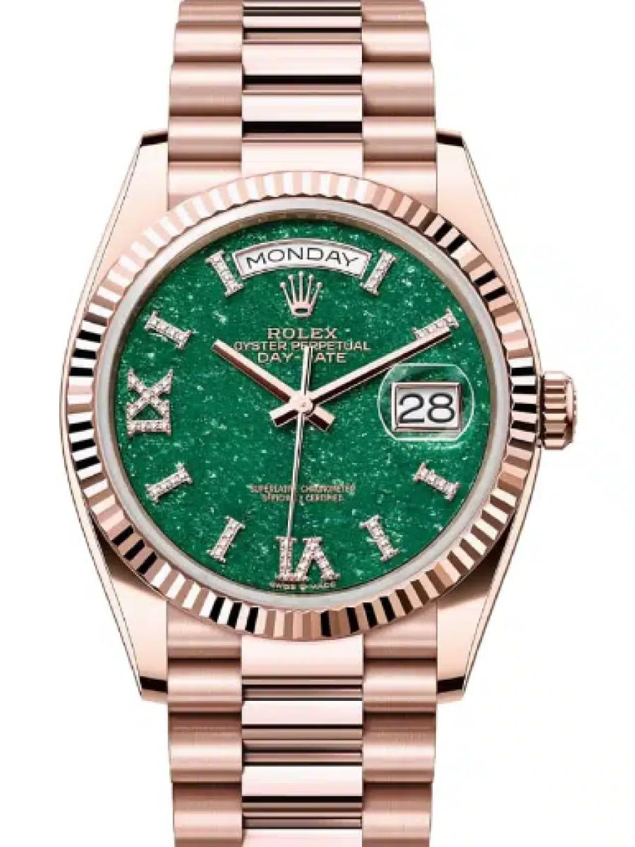 ロレックス デイデイト 128235-0068 グリーン オイスター、36 mm、エバーローズゴールド 128235 ユニセックス　36ｍｍ　キャリバー 3255　パワーリザーブ 約70時間　プレジデントブレス(新品未使用)