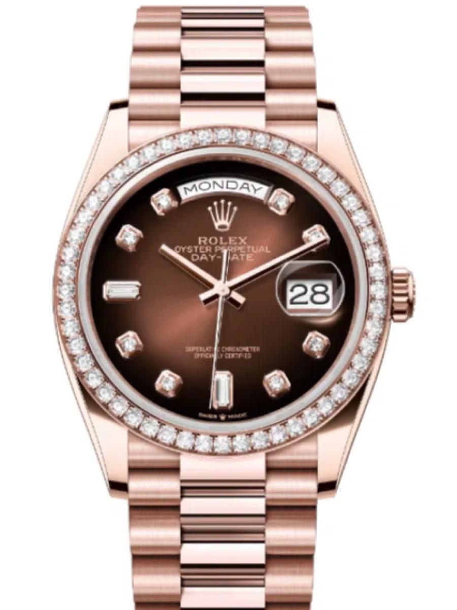 ロレックス デイデイト 128345rbr-0040 ブラウン オイスター、36 mm、エバーローズゴールド、ダイヤモンド 128345RBR ユニセックス　36ｍｍ　キャリバー 3255　パワーリザーブ 約70時間　プレジデントブレス(新品未使用)